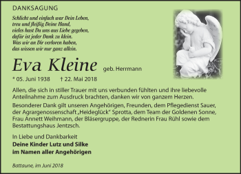 Traueranzeige von Eva Kleine von Leipziger Volkszeitung