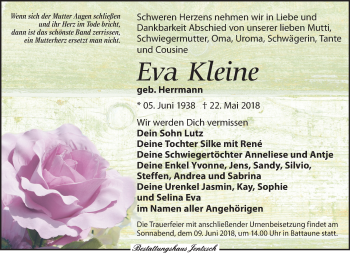 Traueranzeige von Eva Kleine von Leipziger Volkszeitung