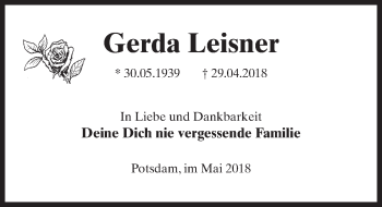 Traueranzeige von Gerda Leisner von Märkischen Allgemeine Zeitung