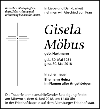Traueranzeige von Gisela Möbus von Leipziger Volkszeitung