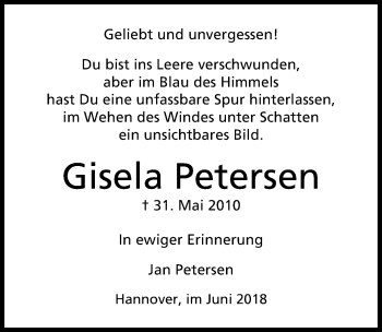 Traueranzeige von Gisela Petersen von Hannoversche Allgemeine Zeitung/Neue Presse