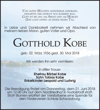 Traueranzeige von Gotthold Kobe von Leipziger Volkszeitung