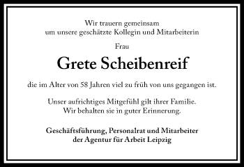 Traueranzeige von Grete Scheibenreif von Leipziger Volkszeitung
