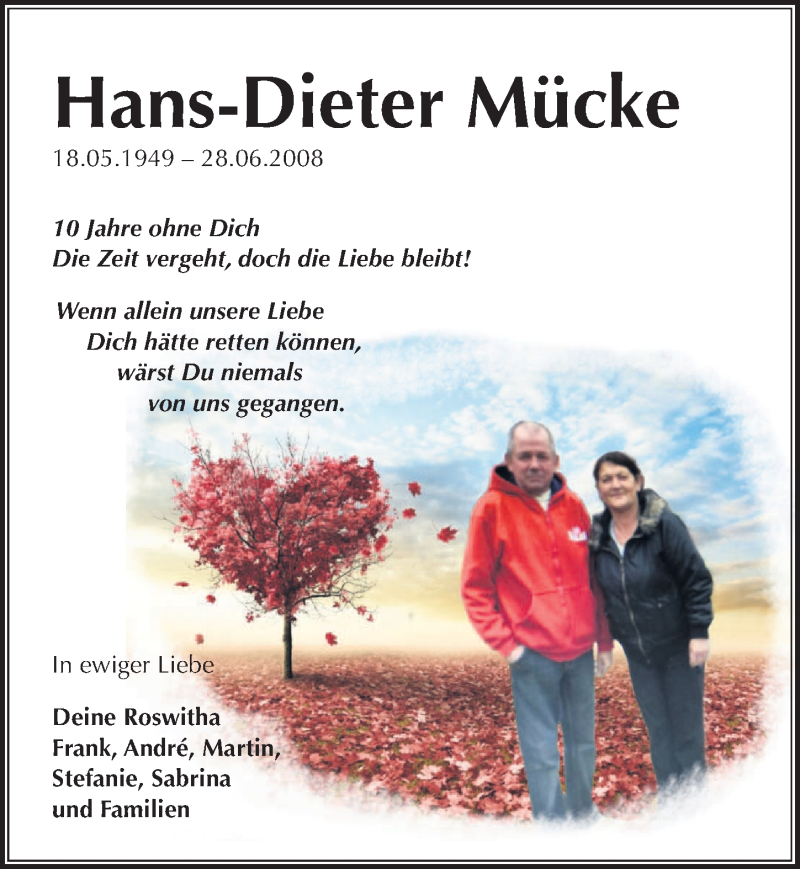  Traueranzeige für Hans-Dieter Mücke vom 28.06.2018 aus Märkischen Allgemeine Zeitung