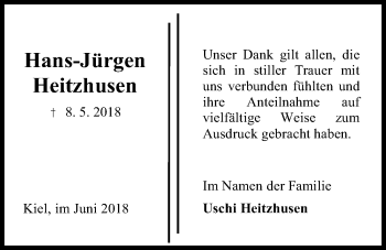 Traueranzeige von Hans-Jürgen Heitzhusen von Kieler Nachrichten