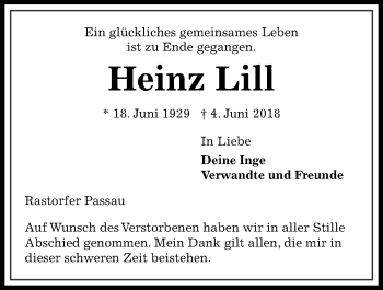 Traueranzeige von Heinz Lill von Kieler Nachrichten