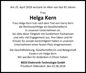 Traueranzeige von Helga Kern von Hannoversche Allgemeine Zeitung/Neue Presse