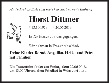 Traueranzeige von Horst Dittmer von Märkischen Allgemeine Zeitung