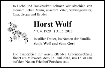 Traueranzeige von Horst Wolf von Märkischen Allgemeine Zeitung