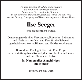 Traueranzeige von Ilse Seeger von Märkischen Allgemeine Zeitung