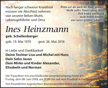 Traueranzeige von Ines Heinzmann von Leipziger Volkszeitung