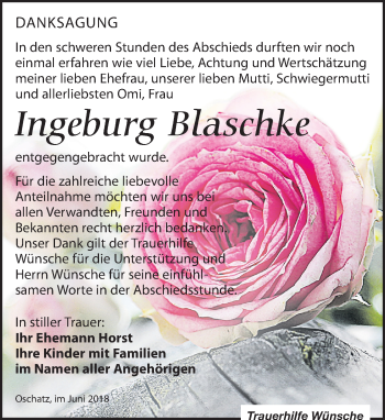 Traueranzeige von Ingeburg Blaschke von Leipziger Volkszeitung