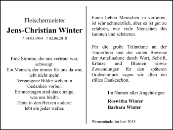 Traueranzeige von Jens-Christian Winter von Ostsee-Zeitung GmbH