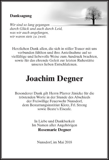 Traueranzeige von Joachim Degner von Märkischen Allgemeine Zeitung