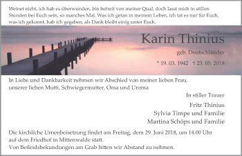 Traueranzeige von Karin Thinius von Märkischen Allgemeine Zeitung
