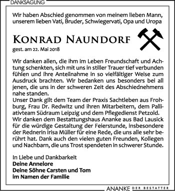 Traueranzeige von Konrad Naundorf von Leipziger Volkszeitung