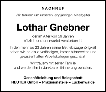 Traueranzeige von Lothar Gnebner von Märkischen Allgemeine Zeitung