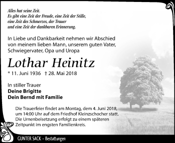 Traueranzeige von Lothar Heinitz von Leipziger Volkszeitung