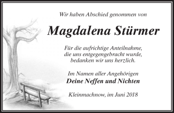 Traueranzeige von Magdalena Stürmer von Märkischen Allgemeine Zeitung