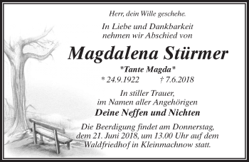 Traueranzeige von Magdalena Stürmer von Märkischen Allgemeine Zeitung