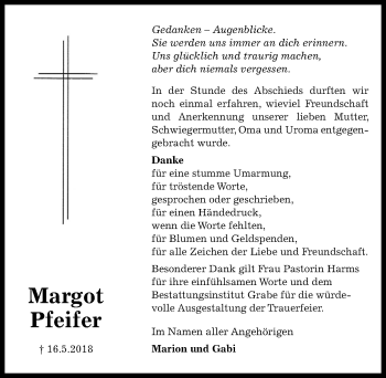 Traueranzeige von Margot Pfeifer von Göttinger Tageblatt