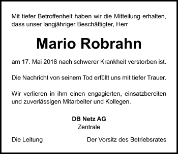 Traueranzeige von Mario Robrahn von Ostsee-Zeitung GmbH