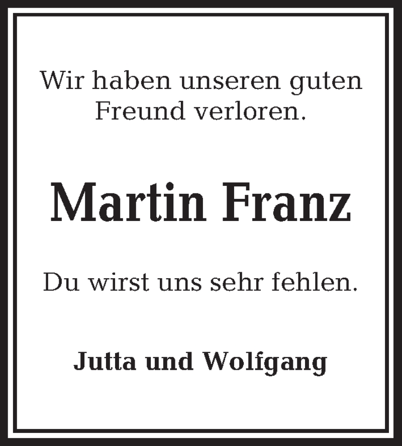  Traueranzeige für Martin Franz vom 13.06.2018 aus Kieler Nachrichten