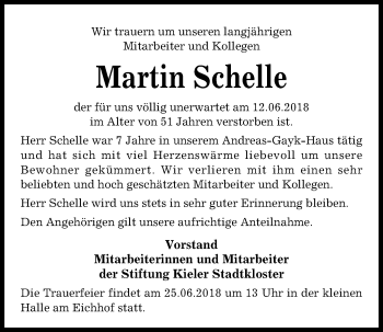 Traueranzeige von Martin Schelle von Kieler Nachrichten