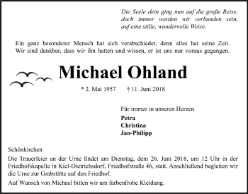 Traueranzeige von Michael Ohland von Kieler Nachrichten