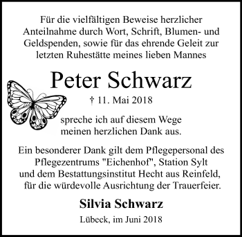 Traueranzeige von Peter Schwarz von Lübecker Nachrichten