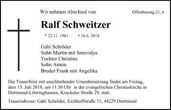 Traueranzeige von Ralf Schweitzer von Ostsee-Zeitung GmbH