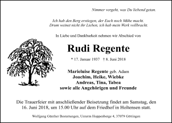 Traueranzeige von Rudi Regente von Göttinger Tageblatt