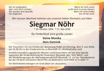 Traueranzeige von Siegmar Nöhr von Lübecker Nachrichten
