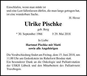 Traueranzeige von Ulrike Pischke von Lübecker Nachrichten