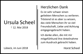Traueranzeige von Ursula Scheel von Lübecker Nachrichten