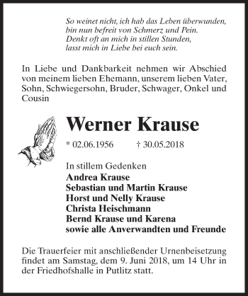 Traueranzeige von Werner Krause von Märkischen Allgemeine Zeitung