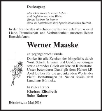 Traueranzeige von Werner Maaske von Märkischen Allgemeine Zeitung