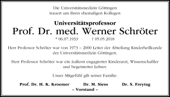 Traueranzeige von Werner Schröter von Göttinger Tageblatt