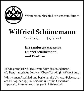 Traueranzeige von Wilfried Schünemann von Aller Zeitung