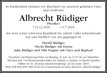 Traueranzeige von Albrecht Rüdiger von Hannoversche Allgemeine Zeitung/Neue Presse