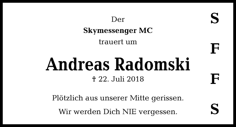  Traueranzeige für Andreas Radomski vom 28.07.2018 aus Kieler Nachrichten