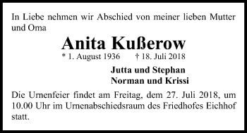 Traueranzeige von Anita Kußerow von Kieler Nachrichten