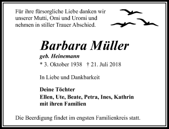 Traueranzeige von Barbara Müller von Märkischen Allgemeine Zeitung