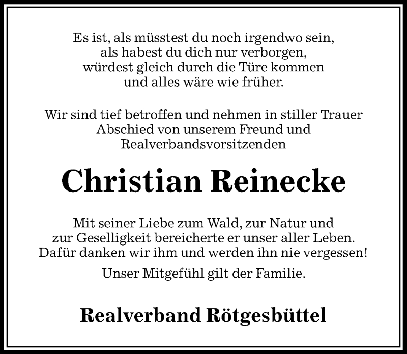  Traueranzeige für Christian Reinecke vom 10.07.2018 aus Aller Zeitung