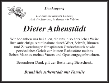 Traueranzeige von Dieter Athenstädt von Märkischen Allgemeine Zeitung