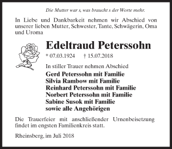 Traueranzeige von Edeltraud Peterssohn von Märkischen Allgemeine Zeitung