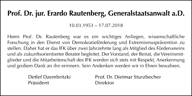  Traueranzeige für Erardo Cristoforo Rautenberg vom 21.07.2018 aus Märkischen Allgemeine Zeitung