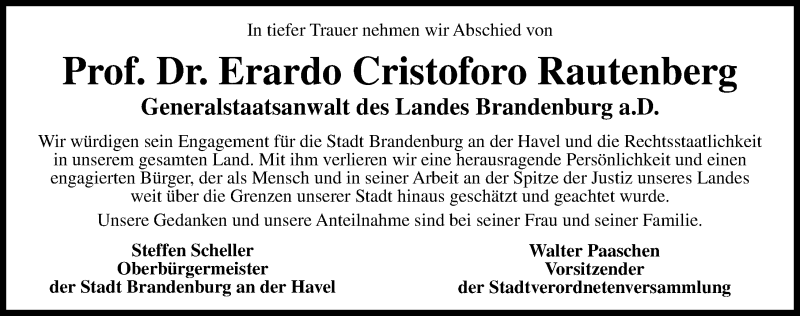  Traueranzeige für Erardo Cristoforo Rautenberg vom 26.07.2018 aus Märkischen Allgemeine Zeitung