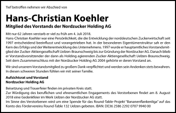 Traueranzeige von Hans-Christian Koehler von Hannoversche Allgemeine Zeitung/Neue Presse