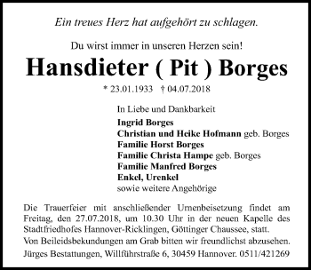 Traueranzeige von Hansdieter Pit Borges von Hannoversche Allgemeine Zeitung/Neue Presse